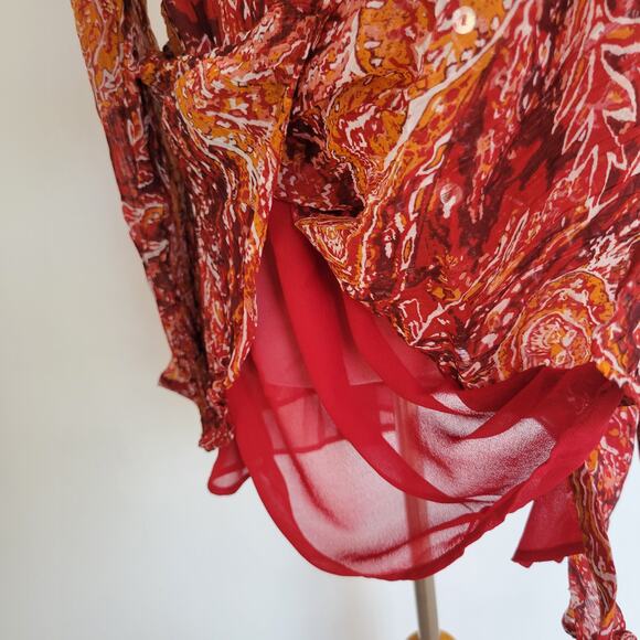 Soft Surroundings Cheyla Tunic Paisley Red Collared Button Front Women Large - Picture 6 of 12